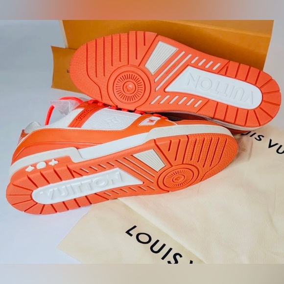 NEW Louis Vuitton Orange Monogram Embossed Trainer Sneakers - Picture 6 of 15
